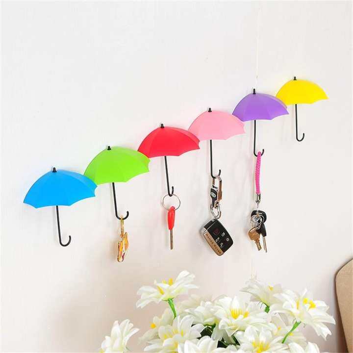 On Sale Wall Hanging 6pcs Colorful Umbrella Wall Hook Key Hair Pin Holder Organizer Decorative Lazada