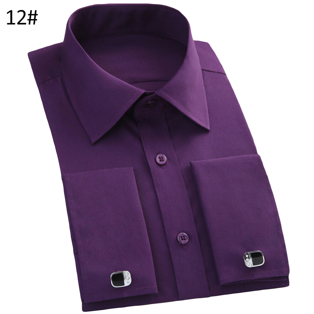 Men French Style Convertible Cuff Buttons Down Striped Shirt with Cufflinks