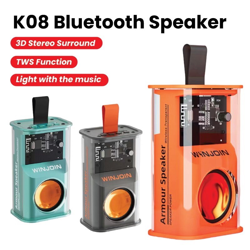 💖Original+FREE Shipping+COD💖 K08 Bluetooth Speaker Transparent Mech Audio TWS Two-Machine interconnection Rhythm Breathing Light 360° Stereo Surround
