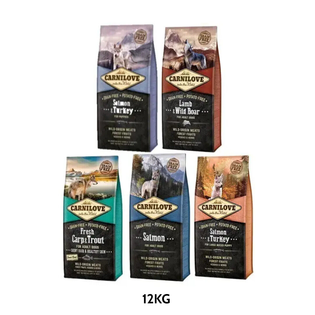 CARNILOVE GRAIN FREE DOG FOOD 12KG SALMON, WILD BOAR, SALMON