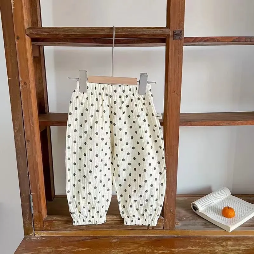 Pants for Boys and Girls Cartoon Bears Polka Dots Floral Hearts Cotton Soft Loose Trousers Corsetters