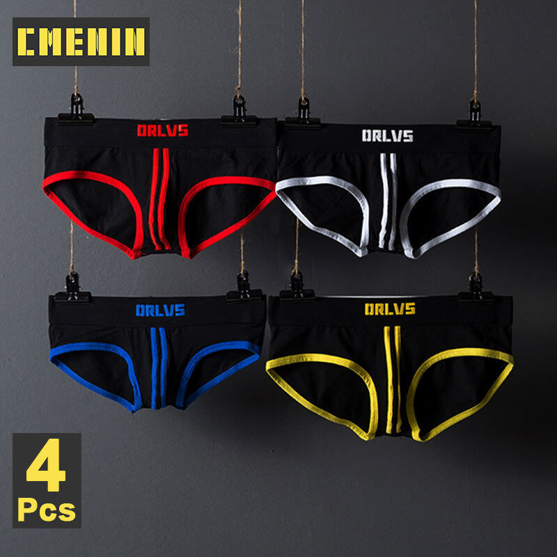 4Pcs Sexy Men Underwear Briefs Cotton 4 Colors Striped Breathable Underpants For Men OR168