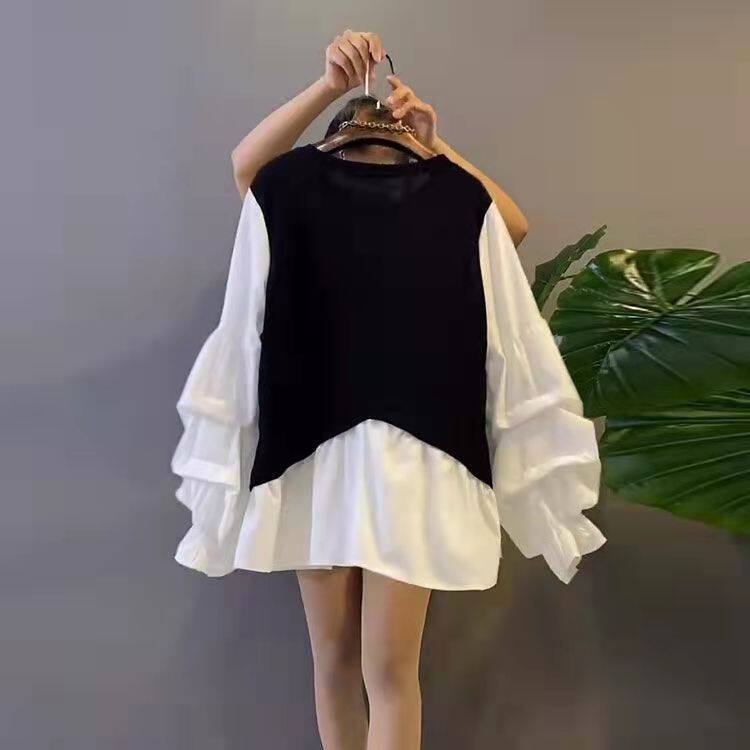 Áo Thun Nữ kovoka Dài Tay Hàn Quốc peplum Áo M-4XL len