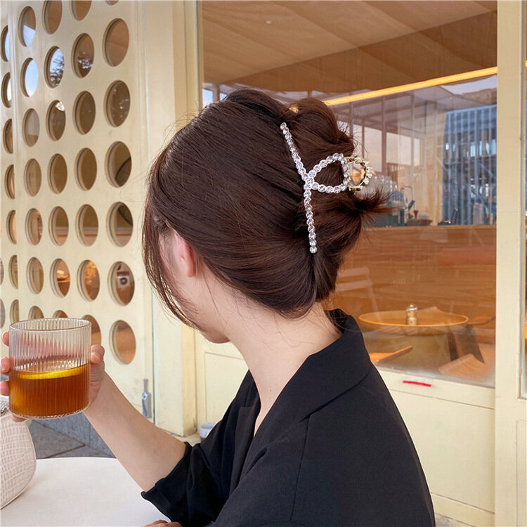 Fashion Elegant Pearls Hairpins Shinny Crystal Rhinestone Big Hair Grips Korean Style Woman Girls Back Head Hair Clips Barrettes Korean Style Hair Accessories