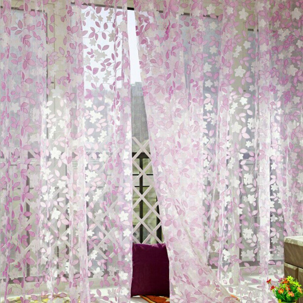 Chic Leaf Type Tulle Door Window Curtain Rural Leaf Design Curtain