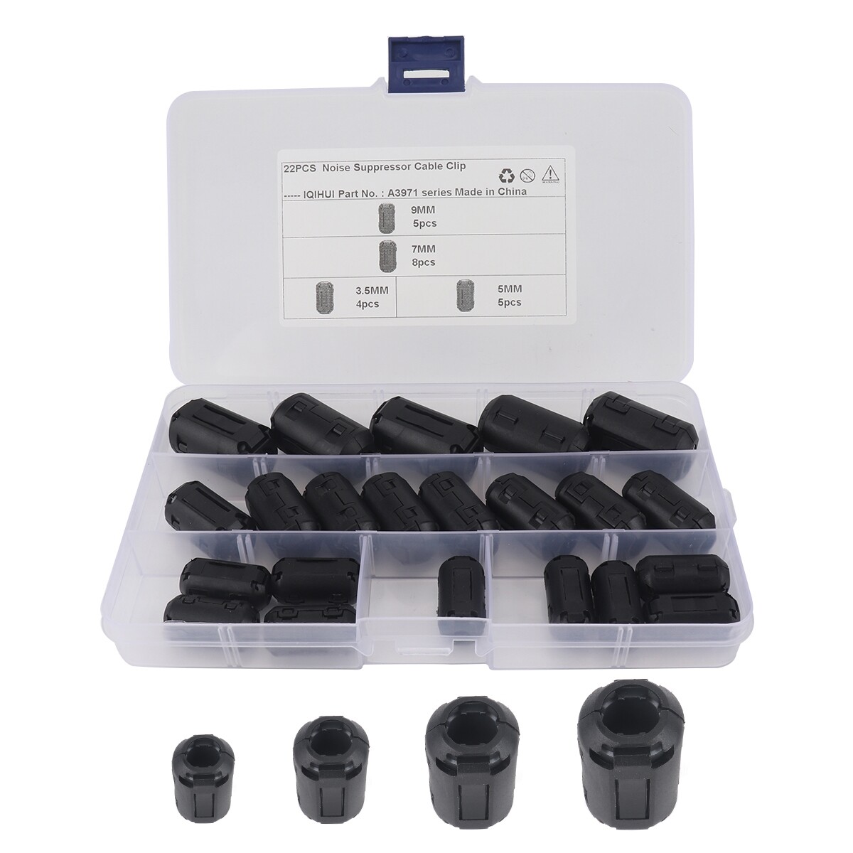 22 PCS 3.5mm/5mm/7mm/9mm Anti-interference Degaussing Ring Ferrite Ring Cable Clip Core Noise Suppressor Filter