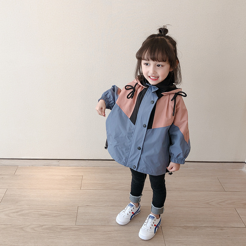YA ZHOU LONG Girls' coat with cotton jacket and hooded windbreaker color matching jacket
