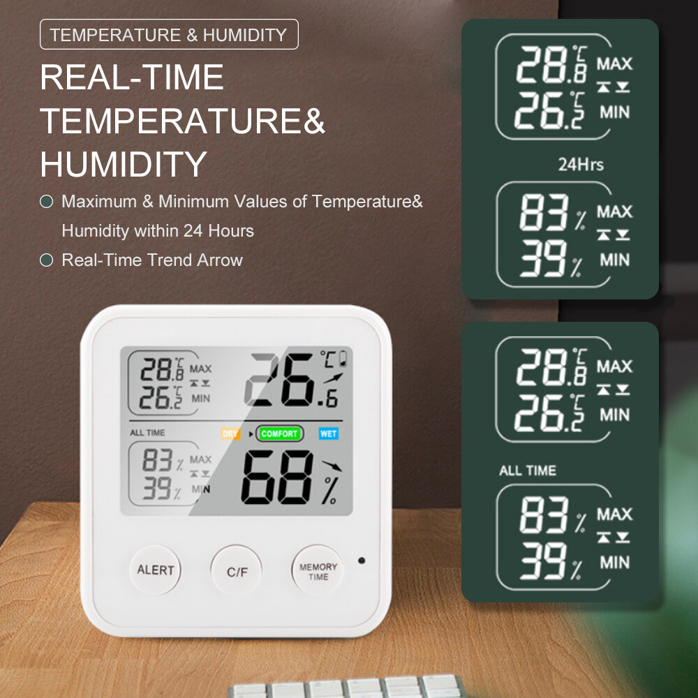 Smart Sensor Nhiệt Kế Từ Tính Có Độ Chính Xác Cao Máy Đo Độ Ẩm Nhiệt Kế Kỹ Thuật Số Với Màn Hình LCD ° C/° F Có Thể Chuyển Đổi Mọi Thời Gian/24 Giờ Chức Năng Nhắc Nhở Thoải Mái Độ Ẩm Nhiệt Độ Tối Thiểu Tối Đa