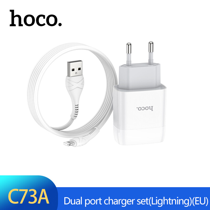 【2020】HOCO C73A 2.4A Dual USB Charger Set With Iphone/ Micro USB /Type C Cable 2 In1 Mobile Phone Charging Adapter + Cable