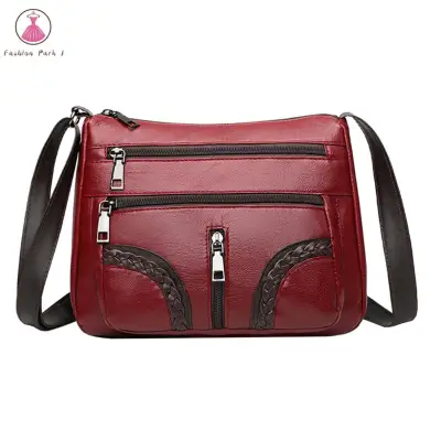 Fashion Women Braided PU Shoulder Messenger Bag Multi-pocket Solid Handbag
