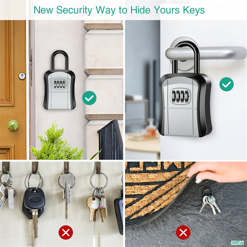 ORIA Key Storage Lock Box, 4 Digit Combination Key Safe Security Box 5 Keys Capacity for House Key Storage Combo Door Locker