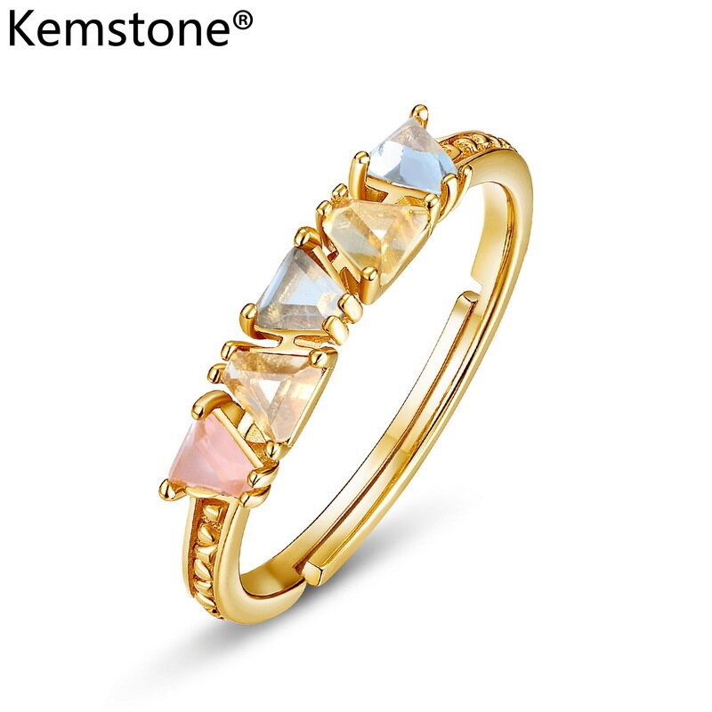 Kemstone S925 Stering Silver Gold Plated Crystal Adjustable Ring for Women