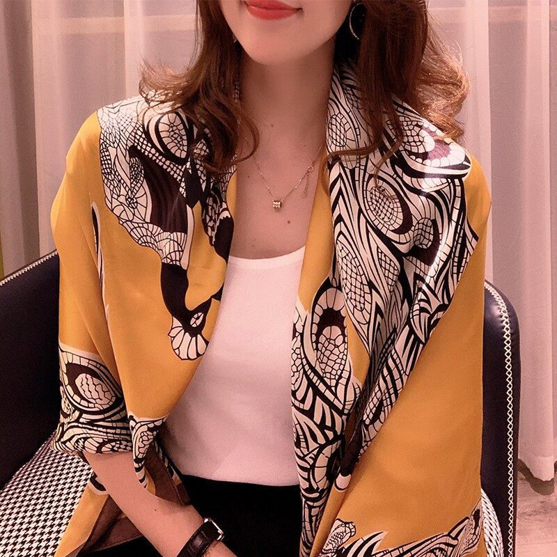 110cm 43 inch imitation silk scarf lady big shawl floral print shawl square scarf wj1014-16