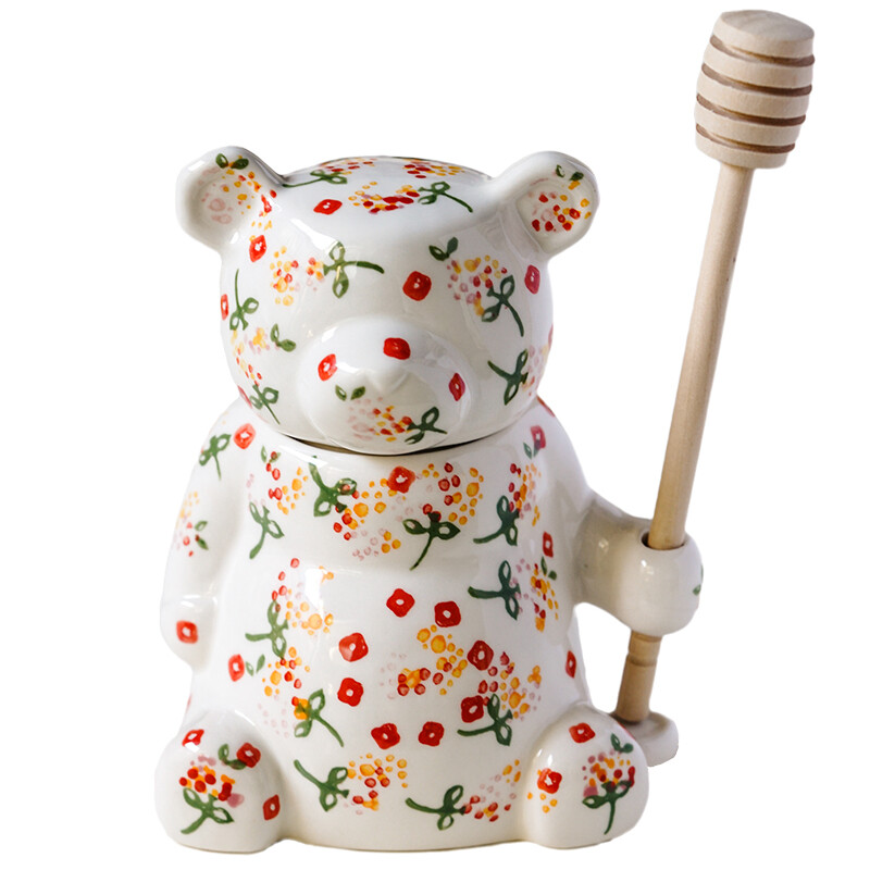 300ml Ceramic Cute Bear Honey Jar With Lid Storage Jar For Kitchen Honey Spoon Home Decor Accessory Kitchen Tools Creative Gifts