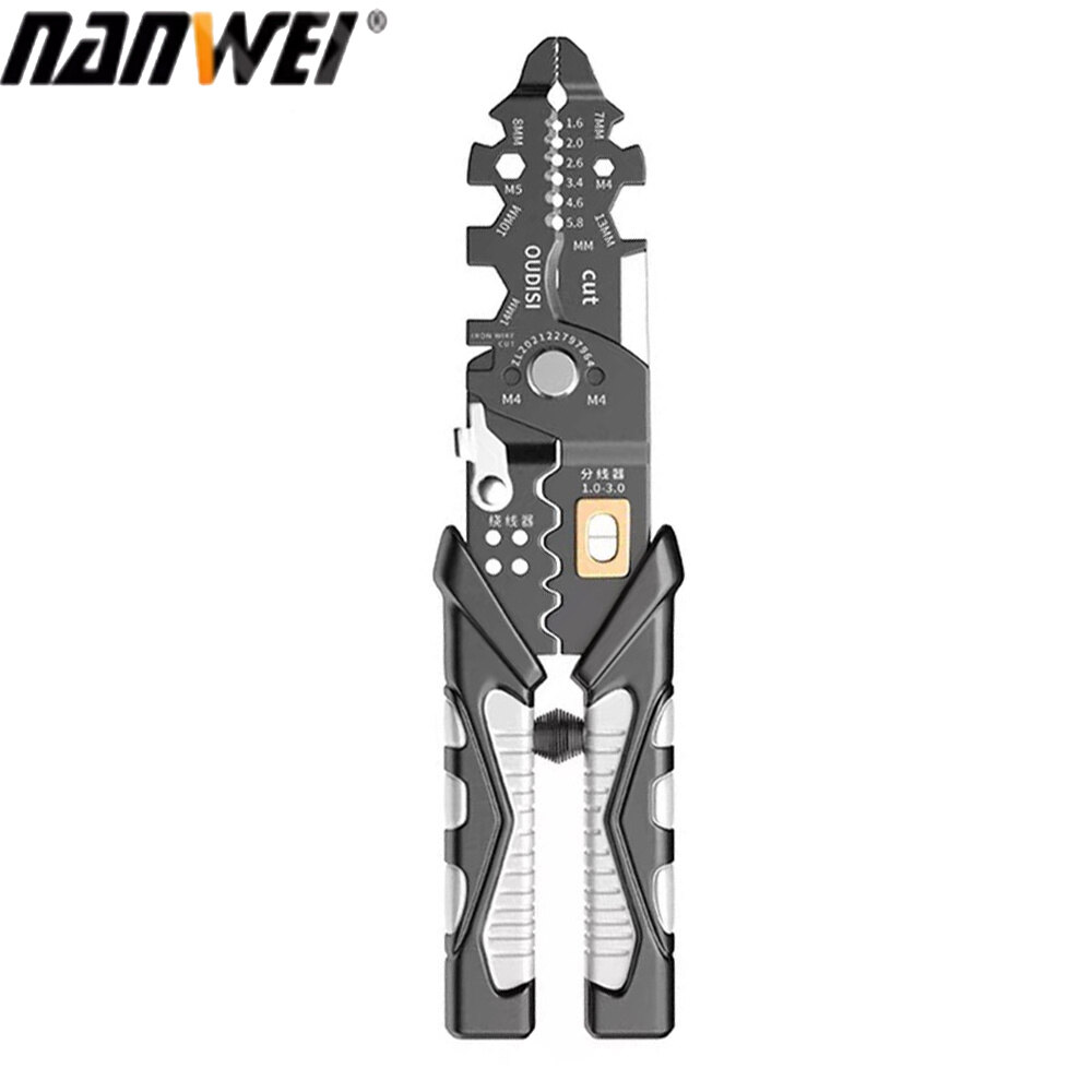 NANWEI Multi-functional Chrome Vanadium Steel Pliers Electrician Wire Separating Crimping Stripping Cutting Winding Clamping Tools for Home Appliance Maintenance