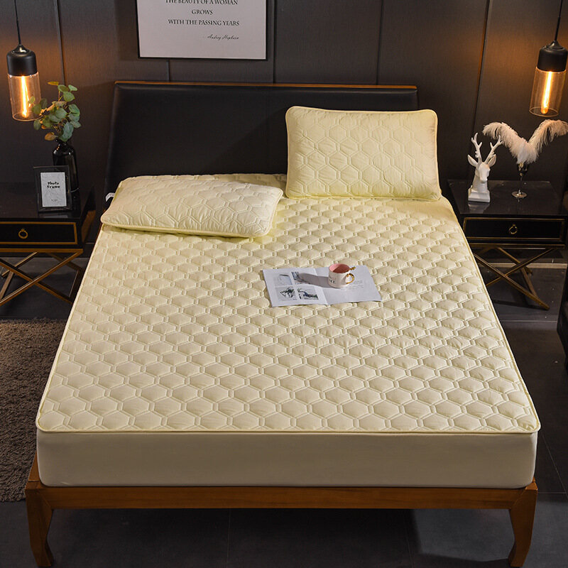 Elastic Soft Comfortable Mattress Protector (Four strips at corner) Fitted Bedding Sheet Machine Washable Queen King