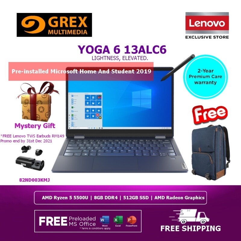 LENOVO YOGA 6 13ALC6 13 82ND003KMJ Abyss Blue | AMD Ryzen 7 5700U | 16GB DDR4 | 1TB SSD | AMD Radeon Graphics | W10H | MS OFFICE H&S | 2 years Warranty | *FREE Lenovo TWS Earbuds RM149 Promo end by 31st Dec 2021 Malaysia