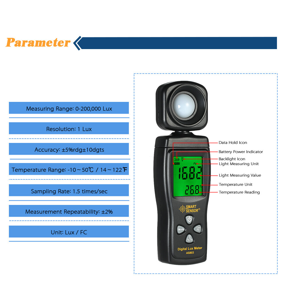 Máy Đo Lux Kỹ Thuật Số Mini KKmoon, Màn Hình LCD Cầm Tay Illuminometer Luminometer Quang Kế Đồng Hồ Đo Ánh Sáng Luxmeter 0-200000 Lux