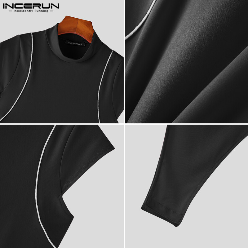 INCERUN Mens Sleeveless Plain Cargo Patchwork High Neck Plain Sleepwear Jumpsuits (Homewear)