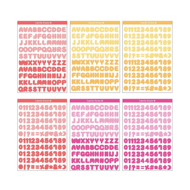 6 Sheets Colorful Alphabet Number Stickers Student Decorative DIY Material Stickers