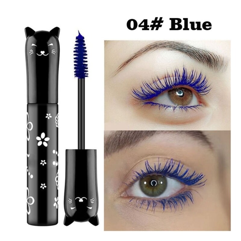 Mascara Lông mi tự nhiên dày bền màu không thấm nước Mỹ phẩm lông mi Mascara màu Mèo _ 04 # Màu xanh dương