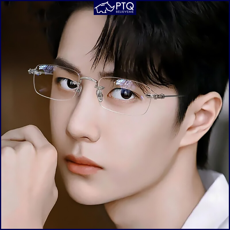Frameless Myopia Glasses Anti-Blue Light Glasses Square Frame Glasses PTQ