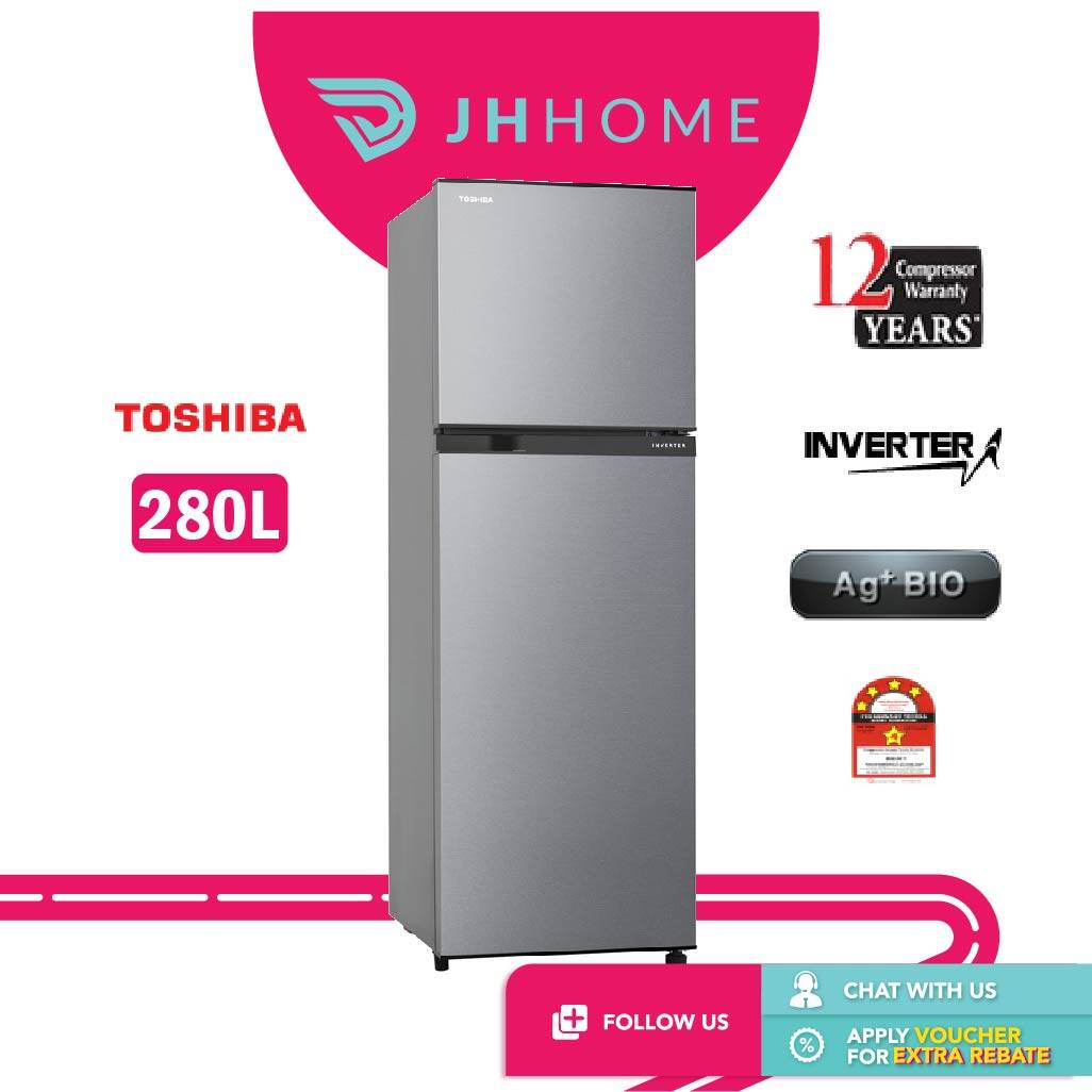 Toshiba 273L 2 Doors Inverter Refrigerator GR-B31MU(SS) | Ag+ BIO Deodorizer System| Express Ice Making Peti Sejuk | Non Klang Valley Area By Courier