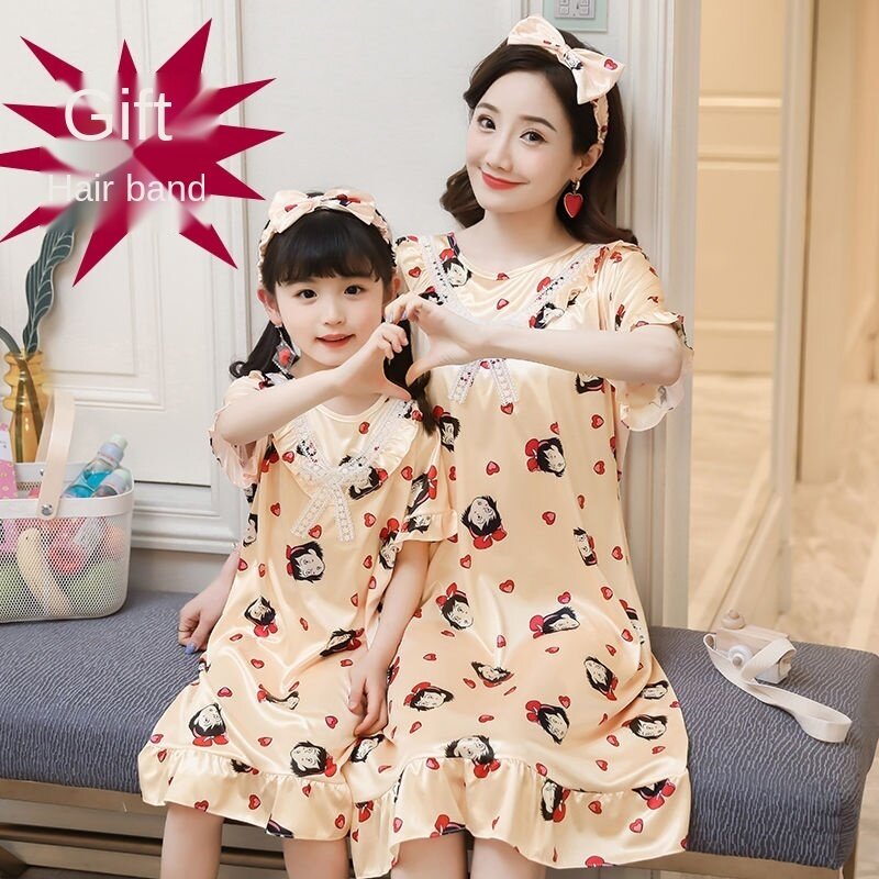Nơi bán 【HOT】 Trẻ Em Lụa Mỏng Áo Ngủ Đầm Công Chúa Trẻ Em Mùa Hè Tay Ngắn Cho Cha Mẹ Và Con Cái, Đồ Ngủ Bé Gái Váy Gia Đình Cha Mẹ Và Con Cái