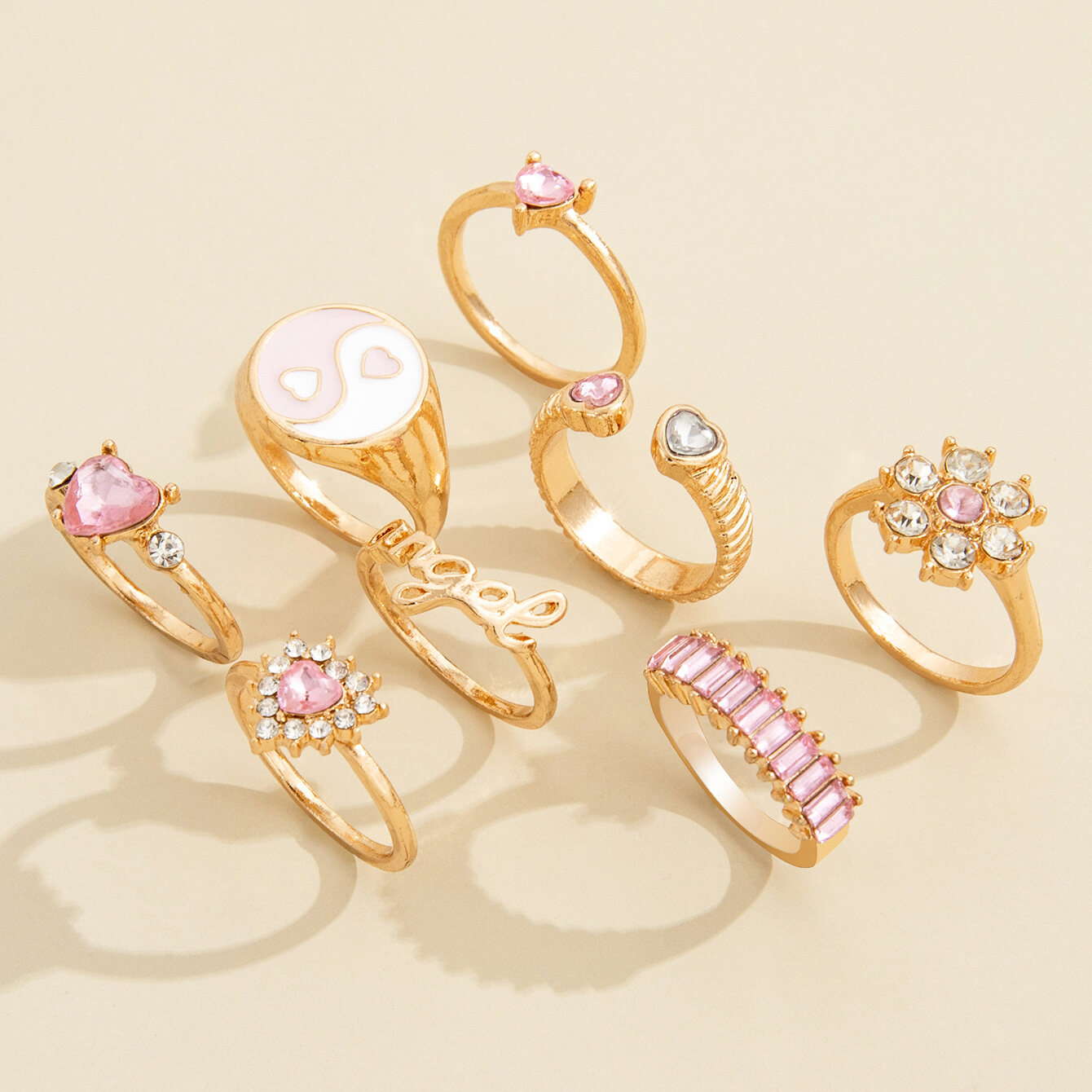 Eight-piece diamond flower letter love ring set