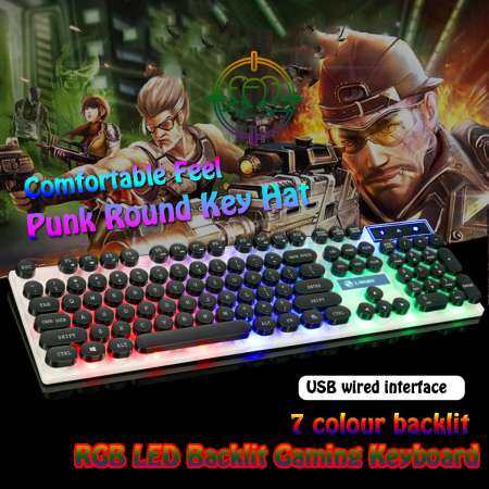 TX30 104 คีย์ไฟสว่างจากด้านหลังแบบใช้สายไฟปรับ RGB LED แบ็คไลต์ USB Mechanical GAMING แป้นพิมพ์โลหะ