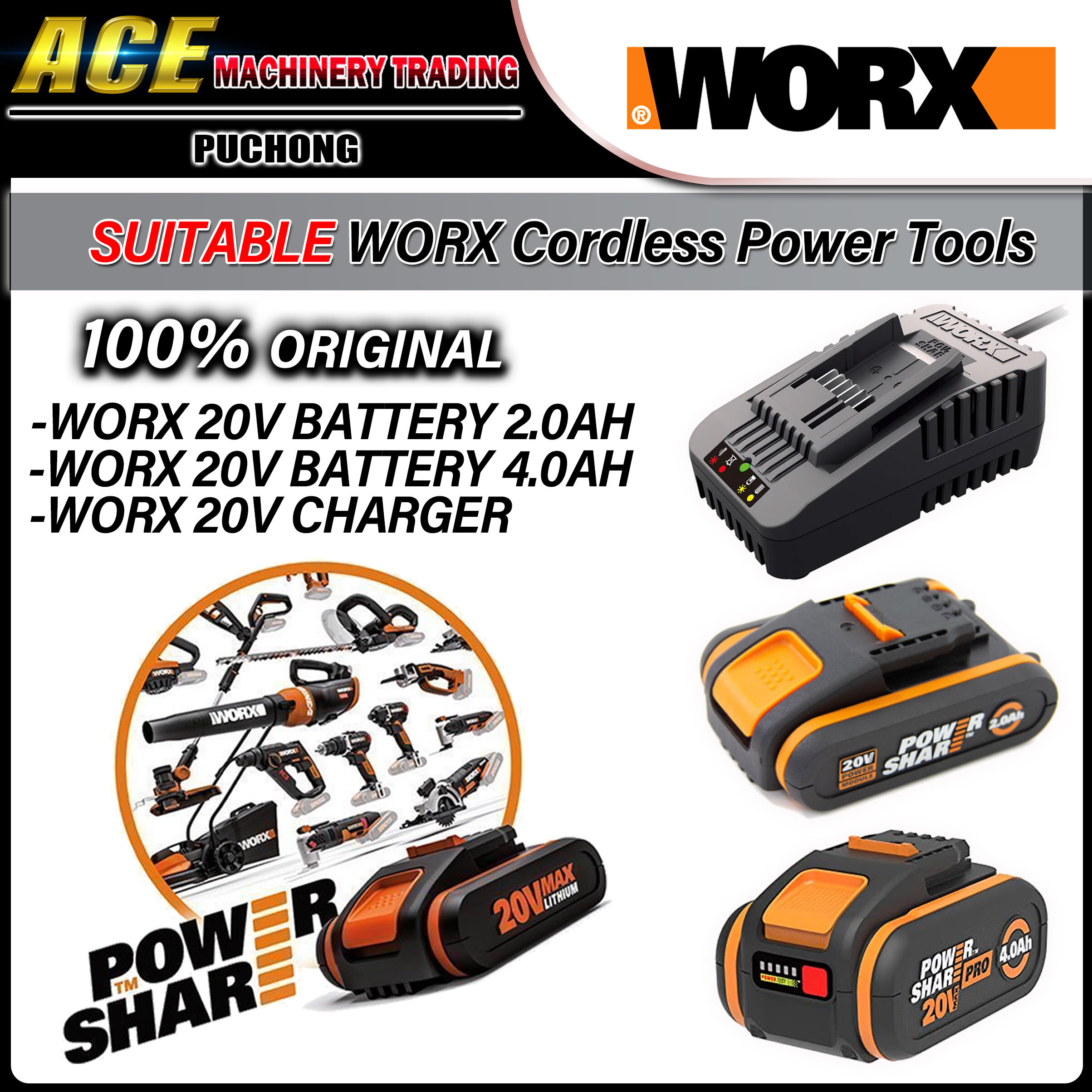 WORX 20V Cordless Accessories | 20V Max Lithium 2.0Ah Battery / 20V Max ...