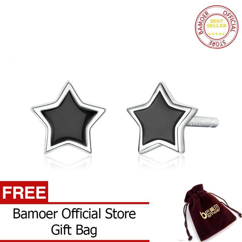 BAMOER Tiny Black star Genuine 925 Silver Stud Earrings For Women Fashion Jewelry BSE275