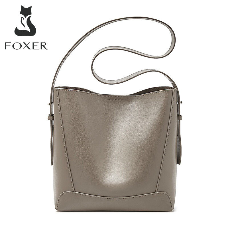FOXER Ladies New Fashion Retro Shoulder Bag Large Capacity Messenger Bag Office Women Commuter Bag Split Leather High Quality Wide Shoulder Strap Female Bag