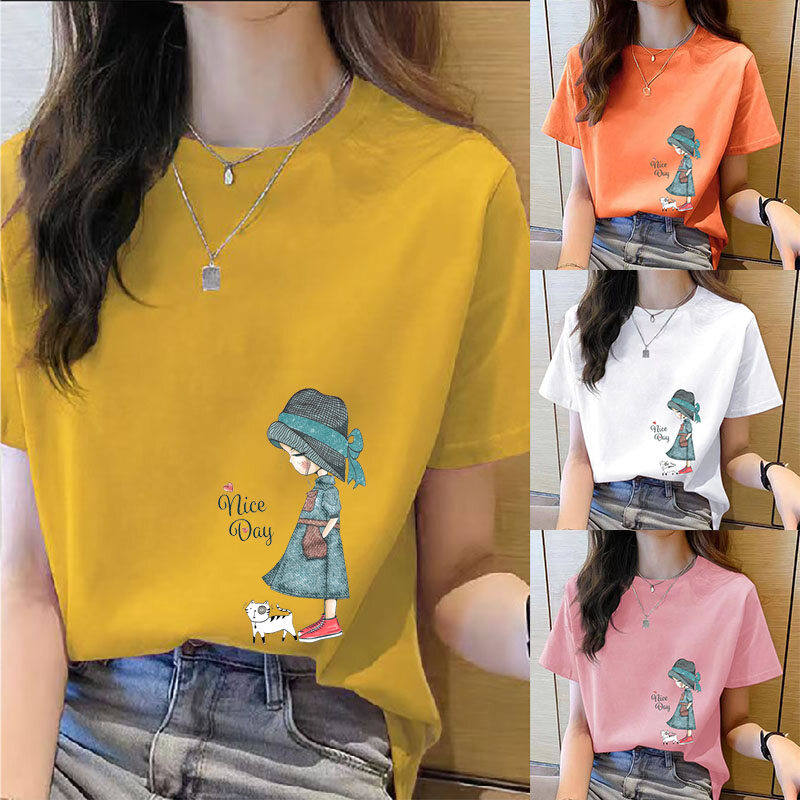 women t shirts summer new short sleeve round neck loose top fashion woman  printed t-shirt large size ladies top | Lazada Singapore