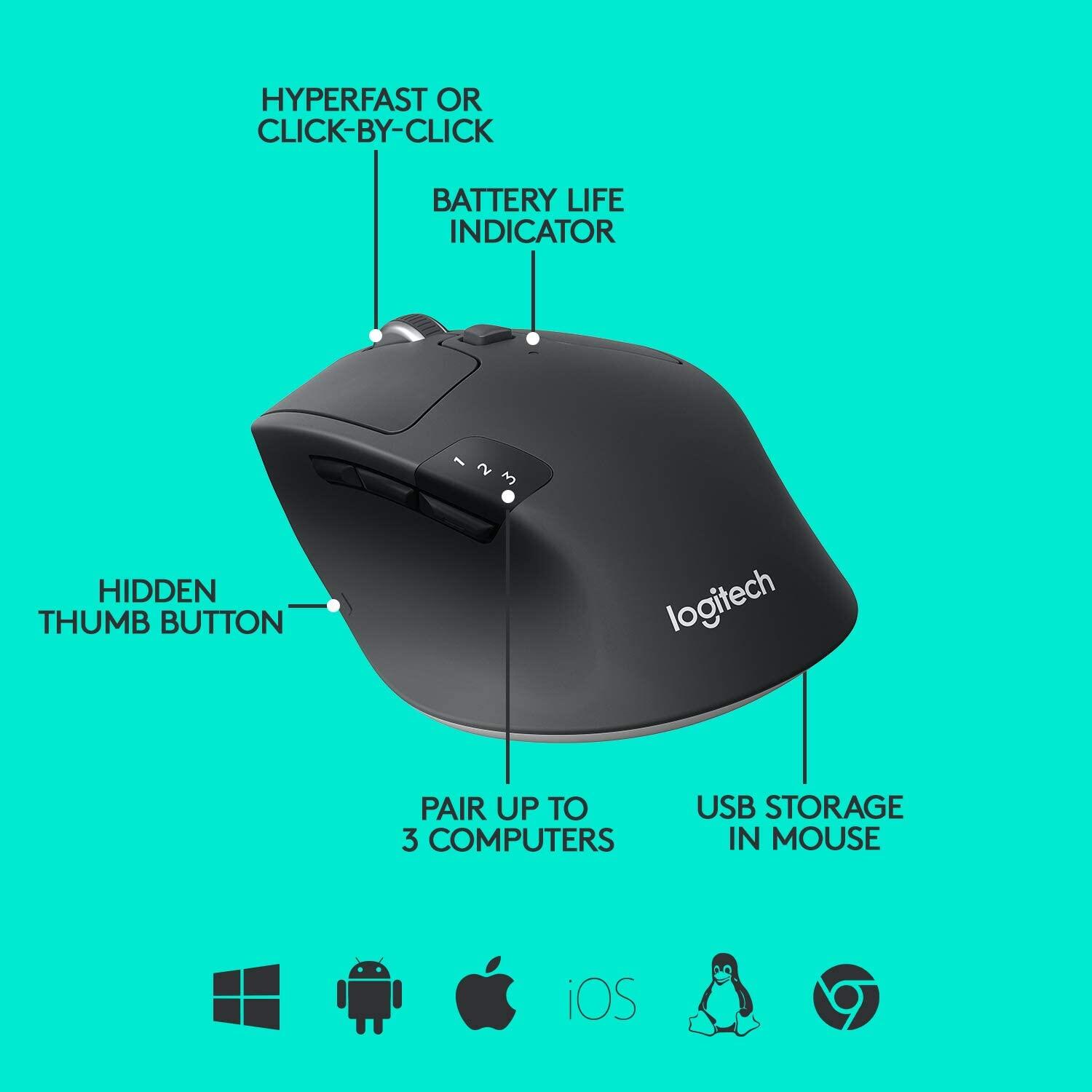 Logitech M720 Bluetooth Wireless Mouse Office Caring Computer 1000 DPI 8 Buttons For Laptop PC Mac iPadOS