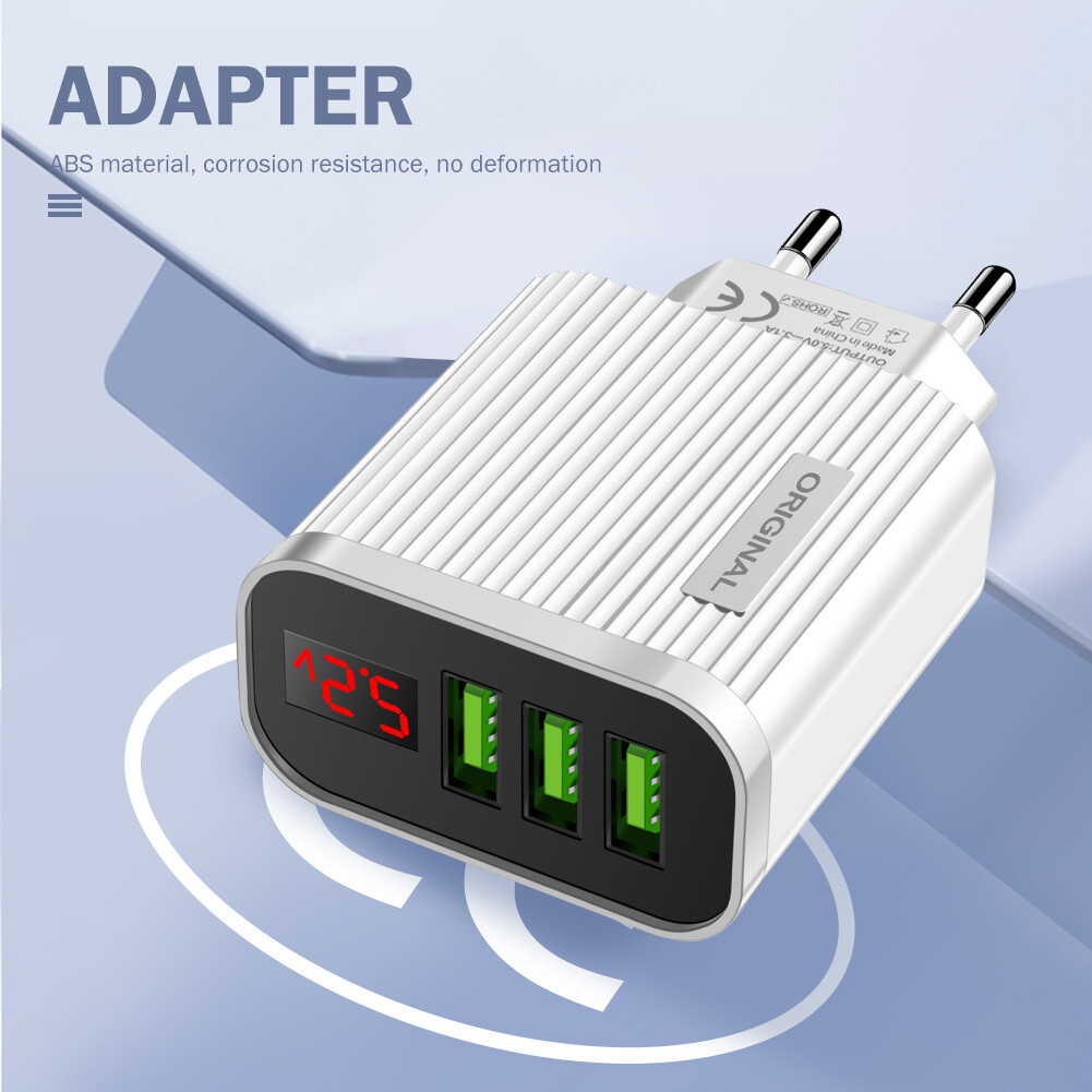5V 3A Digital Display USB Charger for iPhone iPad Phone Tablet 3 USB Wall Charger Converter