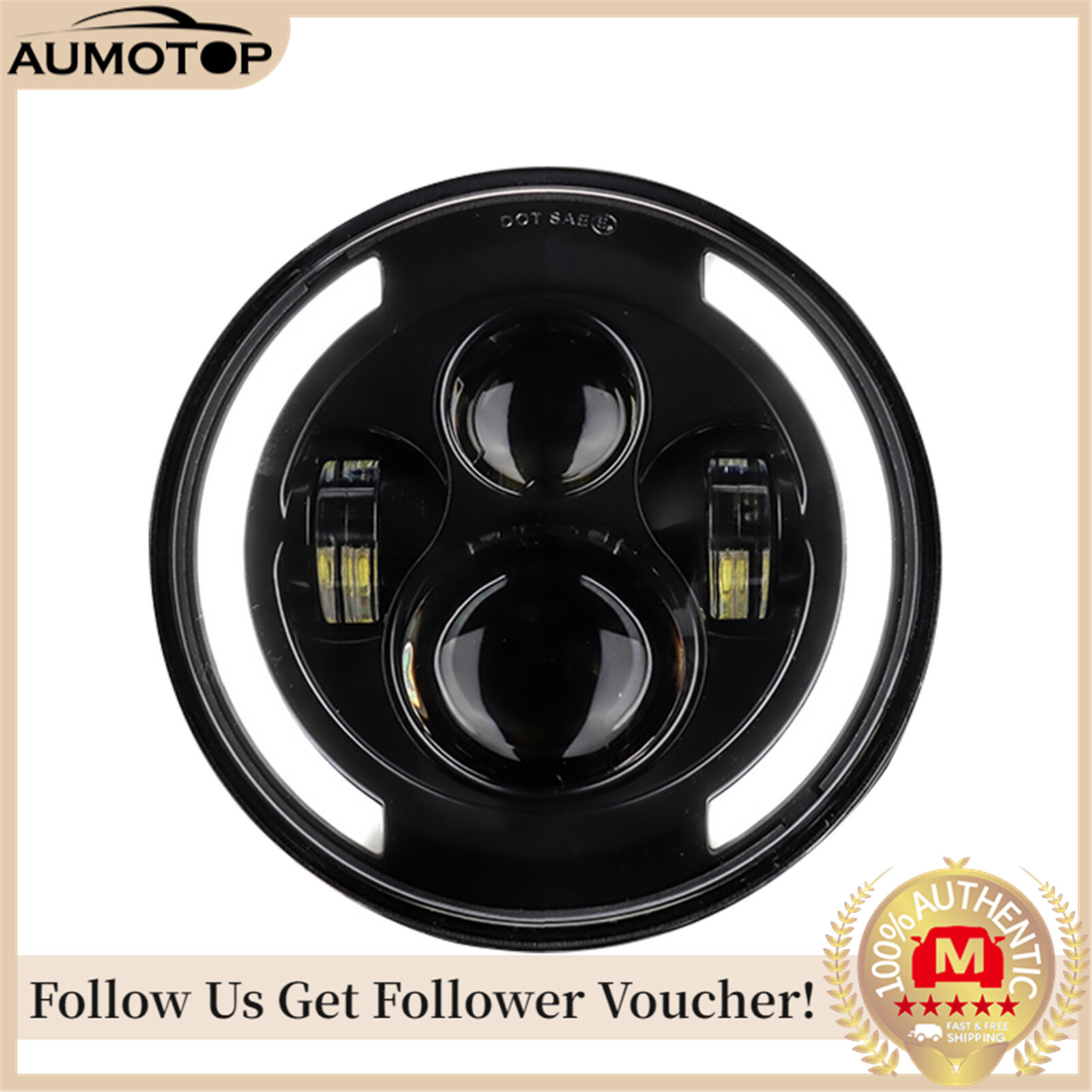 12V/24V Motorcycle Car Headlight 7 inches Round LED Driving Lamp Head Lamp Fit for 7 inches Jeep Wrangler, Retro Turn Signal