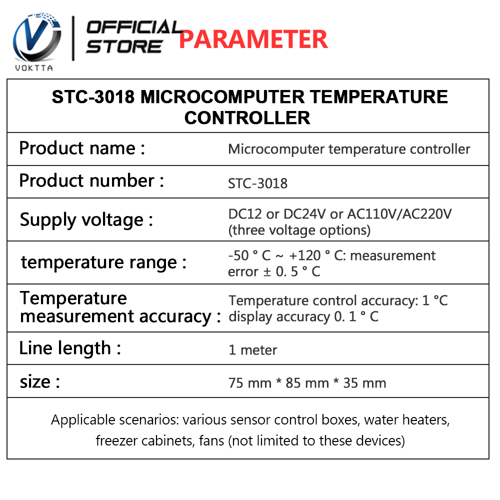 VOKTTA Bộ Điều Khiển Nhiệt Độ Chính Xác Cao STC-3018 Bộ Điều Nhiệt Màn Hình Kỹ Thuật Số Cảm Biến NTC AC110V-220V Phạm Vi Kiểm Soát Nhiệt Độ-55 ℃ ~ + 120 ℃ Đầu Ra Rơ Le
