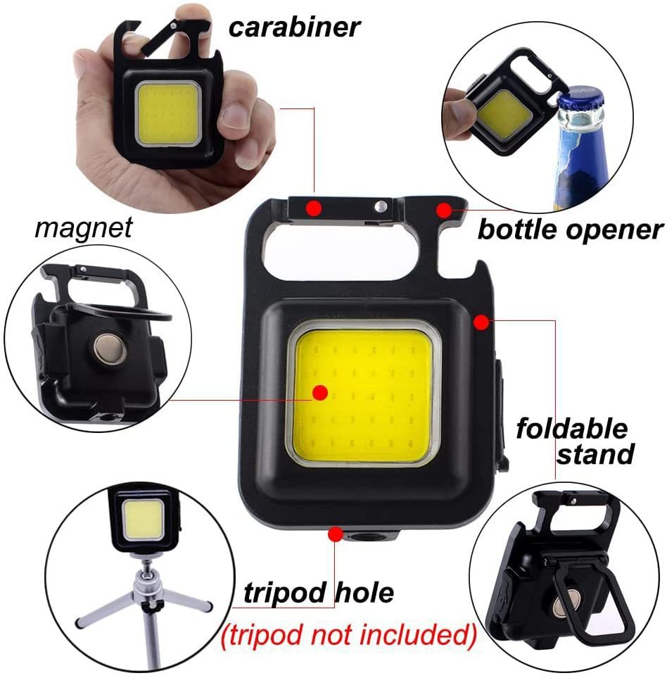 Mini COB Móc khóa Đèn pin USB 4 Chế độ sạc Đèn pha khẩn cấp đa chức năng