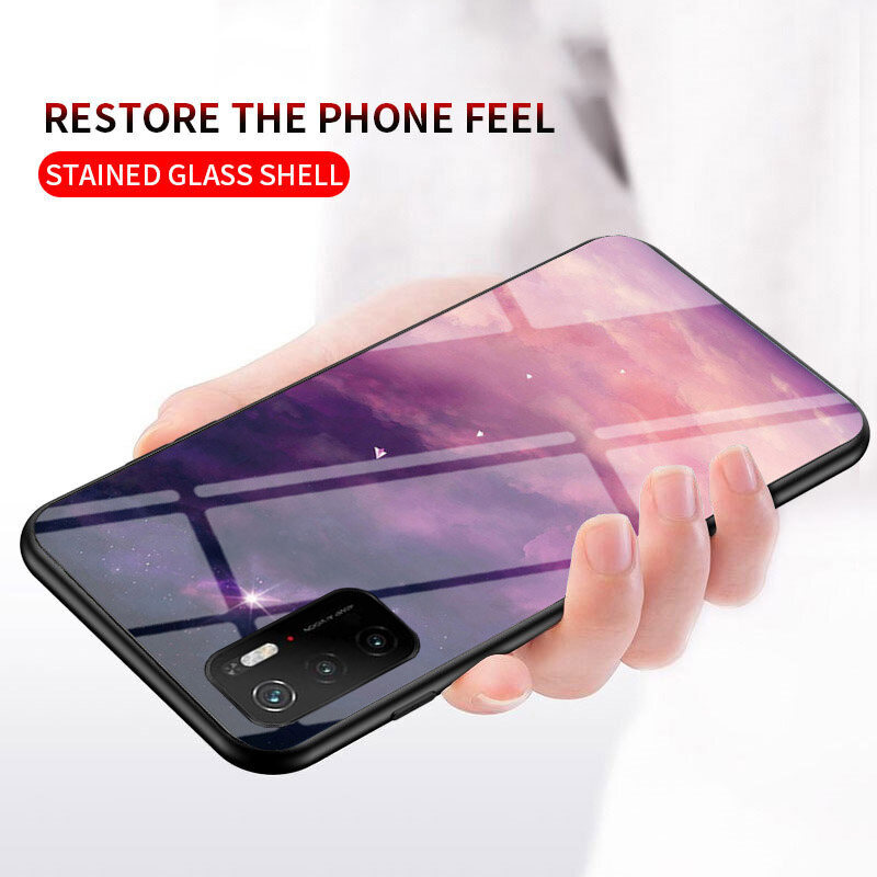 ROAZIC For Xiaomi Redmi Note 10 5G Note 10 4G Note 10S Note 10 Pro Note 10 Pro Max Phone Case Starry Sky Hard Tempered Glass Casing Soft TPU Edge Protection Back Cover