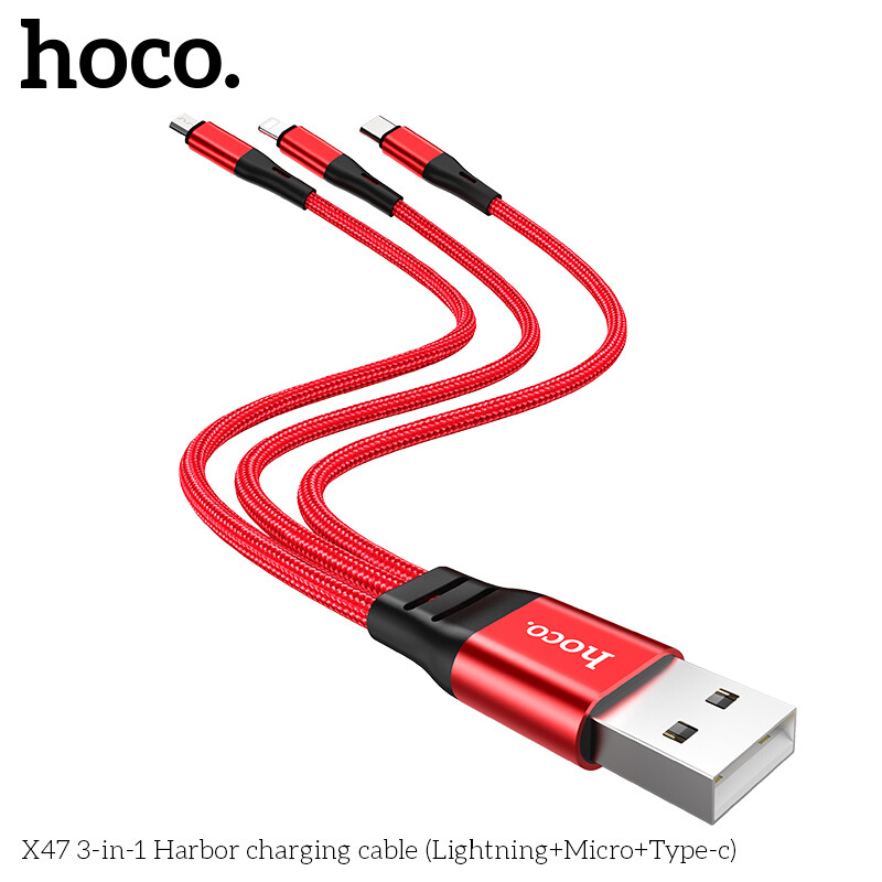 HOCO X47 3in1 Lightning /Micro USB/ Type Cable Fast Charging Cable for Samsung Xiaomi Android Phone