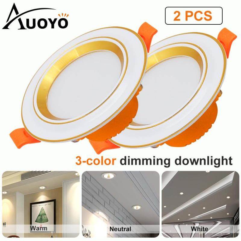 Auoyo3W LED Downlight 2.5 Inch LED Recessed Downlight 3 Color Changing Dimmable Highlight Ceiling Flat Spotlights Ceiling Light 300LM for Bathroom Hallway Stage Office