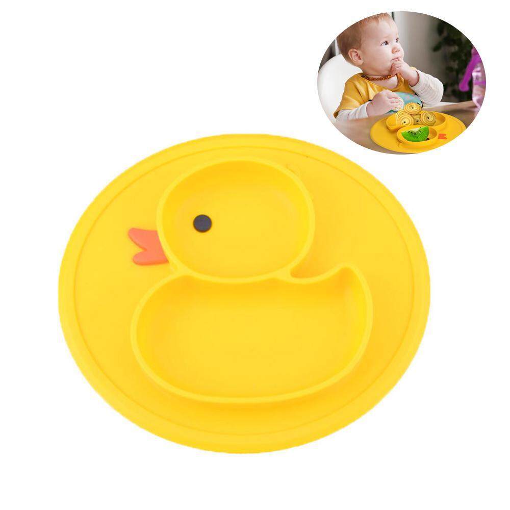 Cartoon Duck Silicone Feeding Plate Tray Holder Kids Baby Toddler Children Bowl