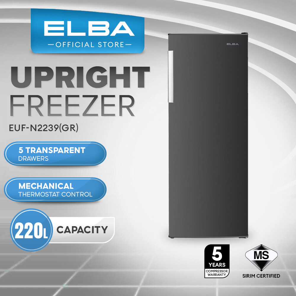 (NEW) ELBA 220L Upright Freezer EUFN2239(GR) 5 Transparent Drawers