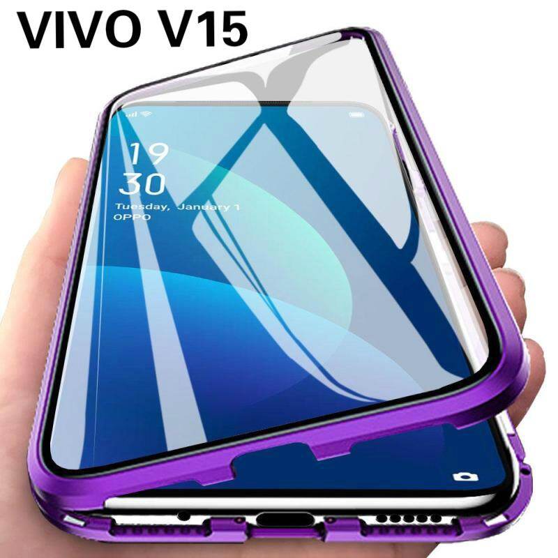 Double-Sided Glass Magnetic Adsorption Metal Bumper Case For VIVO V15 Phone Case Slim Tempered Glass Cover 2 in 1 Aluminum Frame Magnet Adsorption Shell