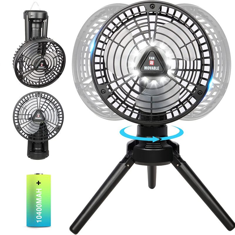 ZUZG Portable Camping Fan with LED Light Tents Fan with Hanging Hook and Foldable Tripod270°Rotation
