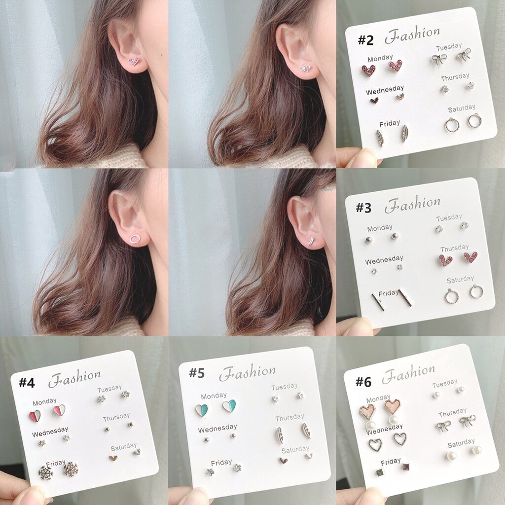 6/7 Đôi/Bộ Bông Tai Kết Hợp Tinh Tế Một Tuần Bông Tai S925 Đơn Giản Hợp Thời Trang Mới 2022 Trang Sức MARMALA Cho Nữ