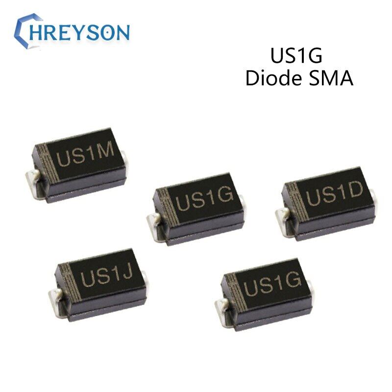 50pcs smd ultra fast recovery rectifier diode us2g us1m us1j us1g us1d us2j 1a 50v 100v 200v 400v 600v 800v 1000v do-214ac sma