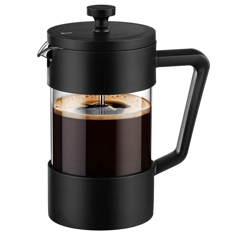 French Press Coffee & Tea Maker 12Oz Thickened Borosilicate Glass Coffee Press Rust-Free and Dishwasher SafeBlack