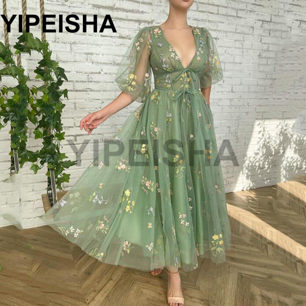 Appliques Half Sleeve Fairy Prom Gown 